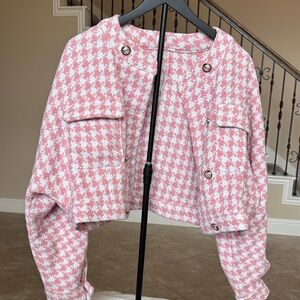 SHEIN Pink and White Checkered Blazer